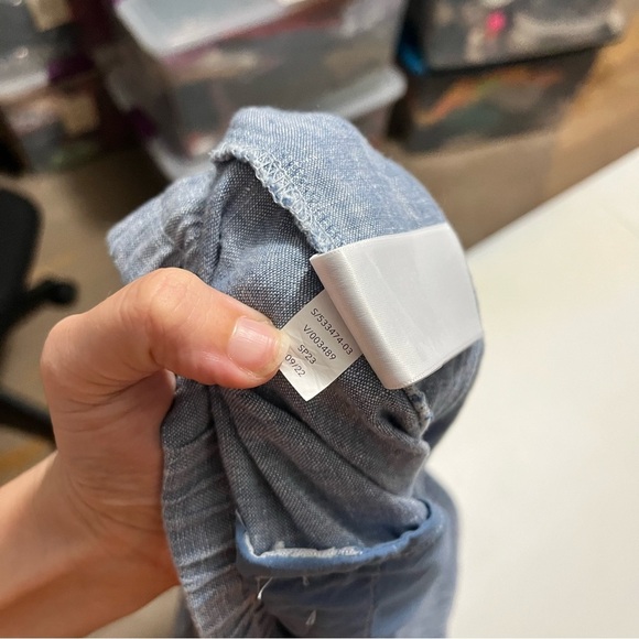 Athleta Retreat Linen Pants Straight Wide Leg Blue Size 16 L2 - Picture 6 of 9